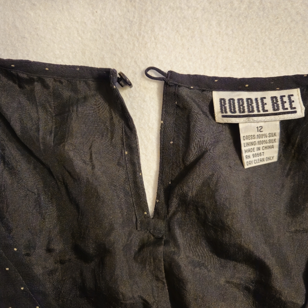 Robbie Bee 100% Silk Black Polkadot Sleeveless Dress - Picture 9 of 10